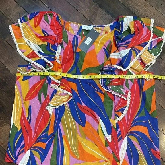 Marc New York Tropical Ruffle Multicolored blouse Cotton Plus Size 2X Flowy NWT - Picture 6 of 13